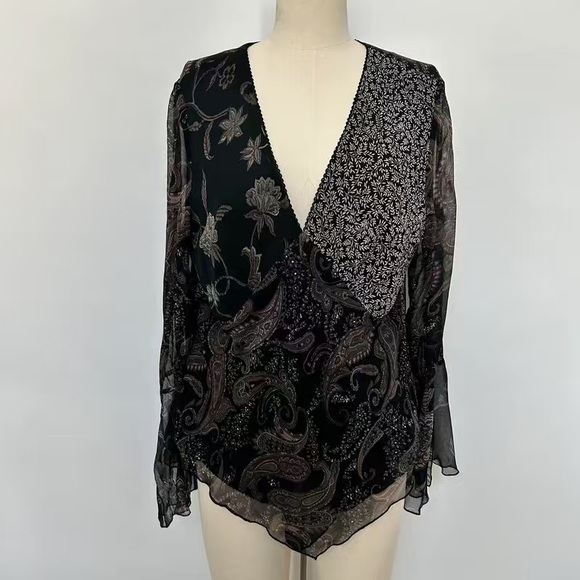 Spenser Jeremy Black and White Patterned Blouse - Picture 1 of 3
